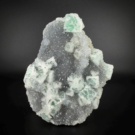 Sparkling Druzy Quartz on Cubic Fluorite | Quartz Epimorphs After Fluorite Cubes | Light Green Fluorite Mineral Specimen