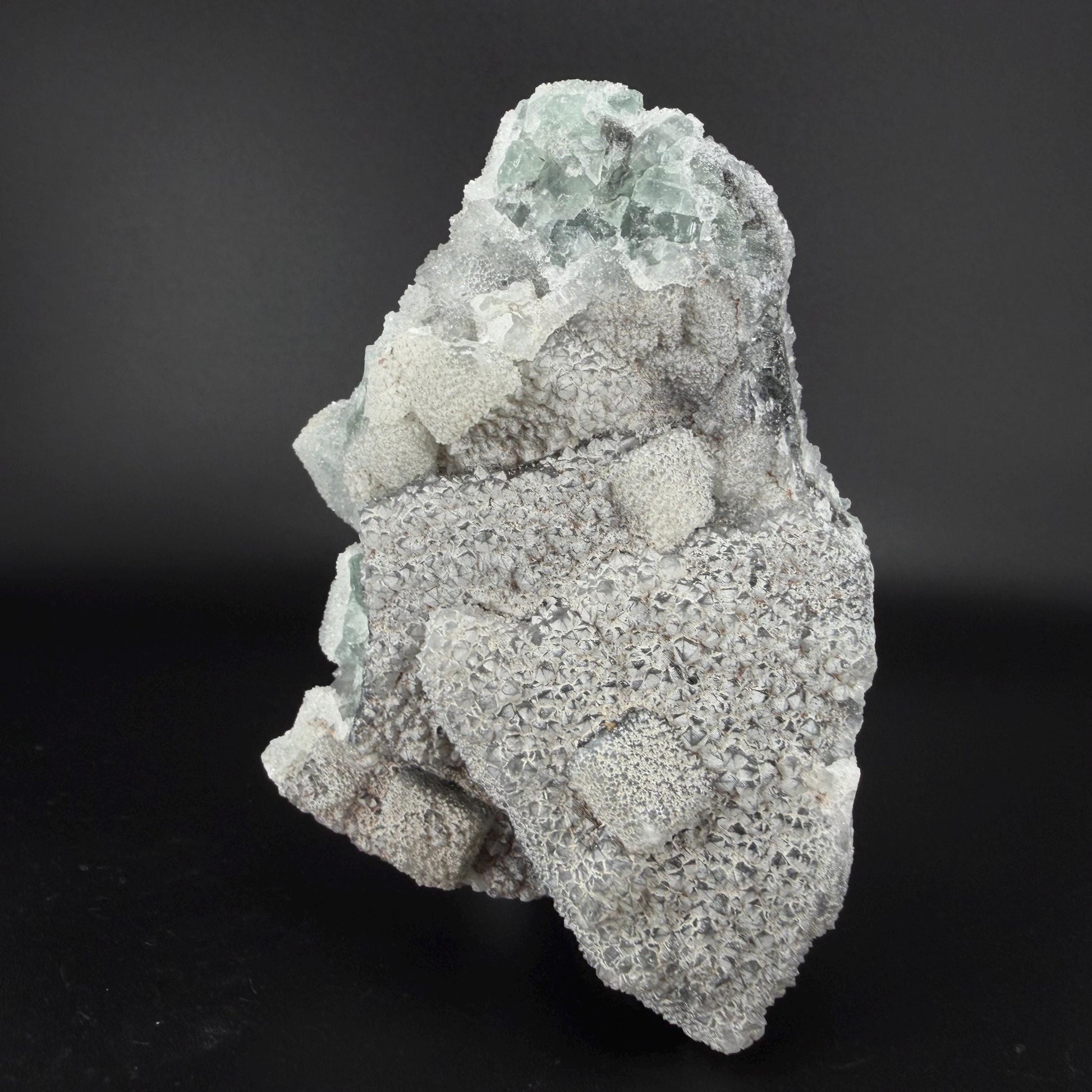 Sparkling Druzy Quartz on Cubic Fluorite | Quartz Epimorphs After Fluorite Cubes | Light Green Fluorite Mineral Specimen