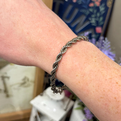 Vintage Sterling Silver Twisted Rope Bracelet | Italian Silver Rope Bracelet | 925 Silver Jewelry | Spiral Link Bracelet | Vintage Jewelry
