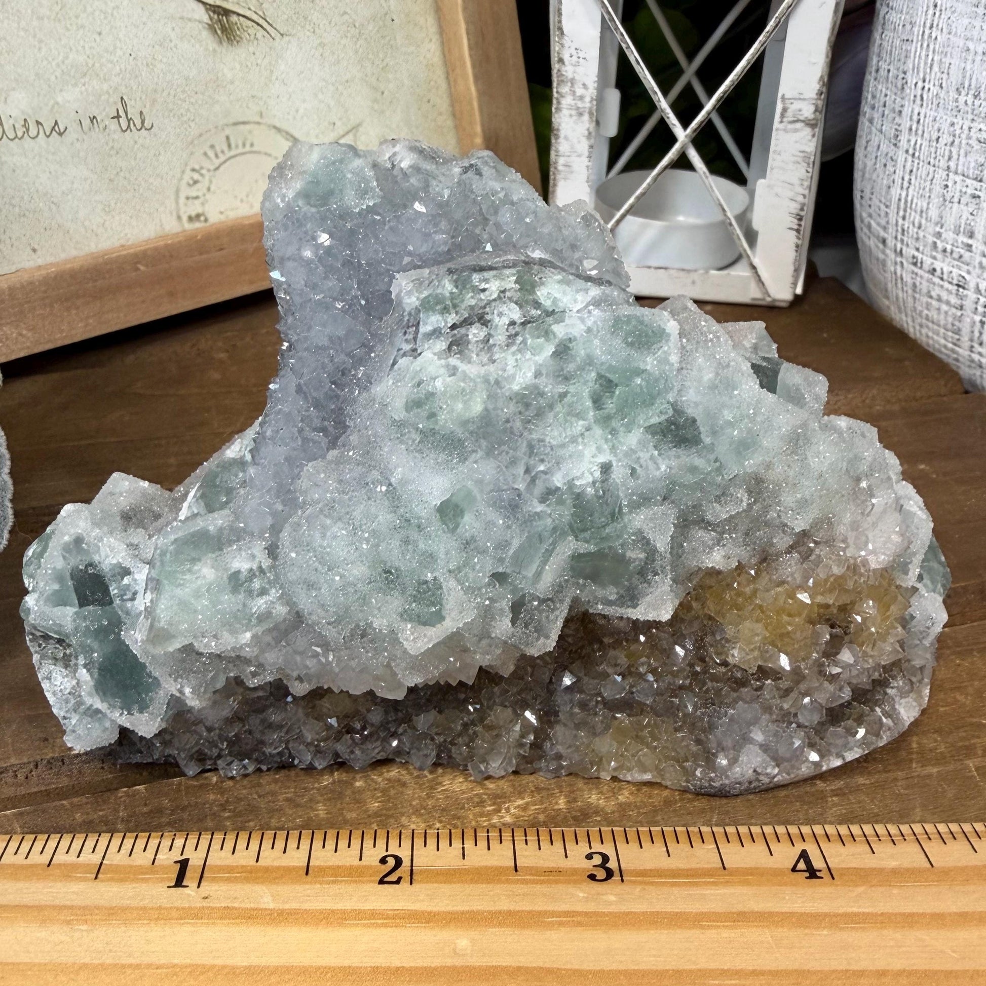 Sparkling Druzy Quartz on Cubic Fluorite | Quartz Epimorphs After Fluorite Cubes | Light Green Fluorite Specimen