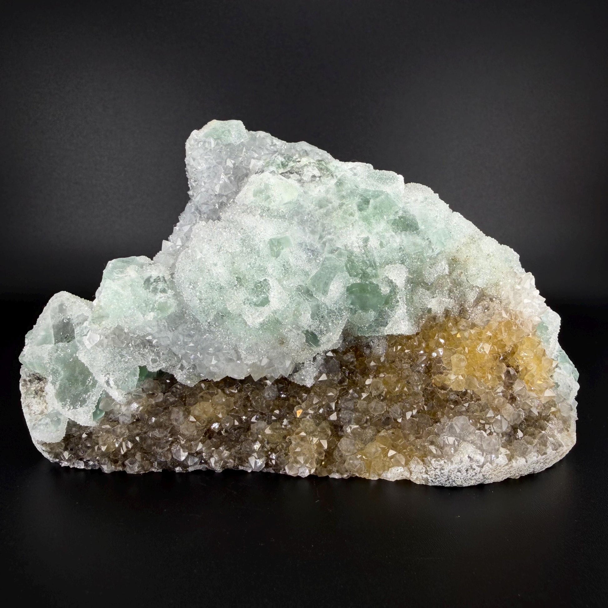 Sparkling Druzy Quartz on Cubic Fluorite | Quartz Epimorphs After Fluorite Cubes | Light Green Fluorite Specimen