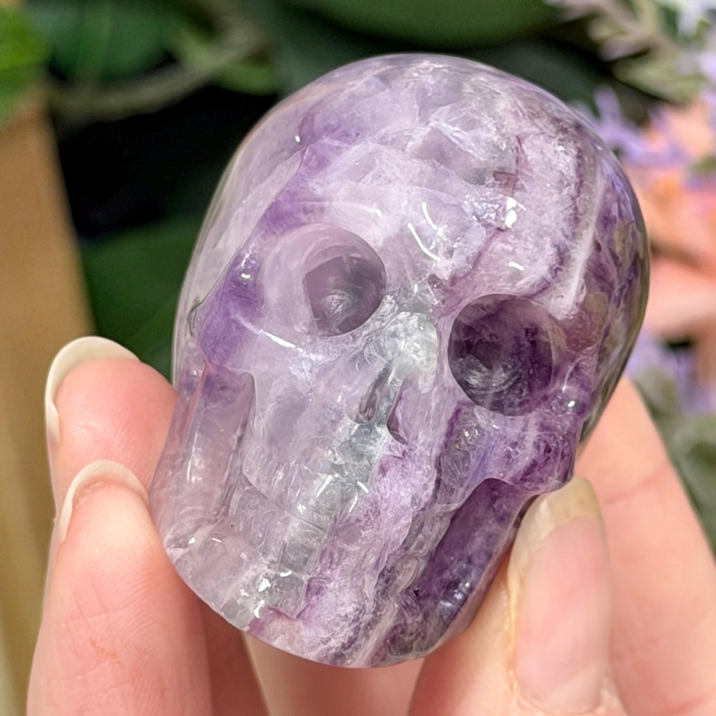 Small Purple Fluorite Skull | Banded Fluorite Crystal Skull