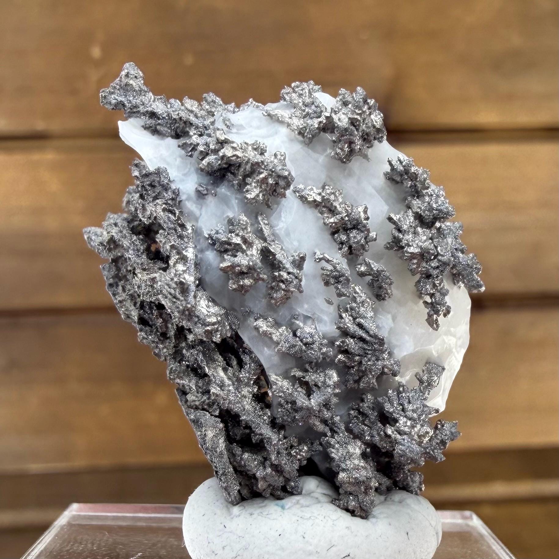 Native Silver on White Calcite - 19g | Morocco Shiny Crystalline Dendritic Silver Specimen | Rare Natural Silver Mineral | Collector Display