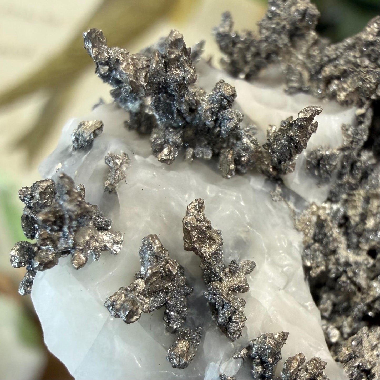 Native Silver on White Calcite - 19g | Morocco Shiny Crystalline Dendritic Silver Specimen | Rare Natural Silver Mineral | Collector Display