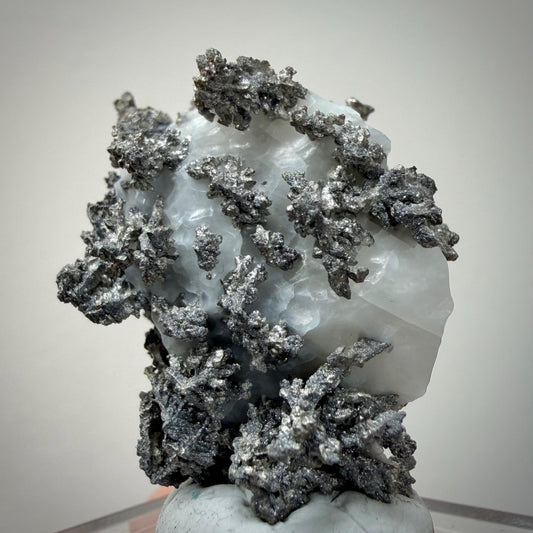 Native Silver on White Calcite - 19g | Morocco Shiny Crystalline Dendritic Silver Specimen | Rare Natural Silver Mineral | Collector Display