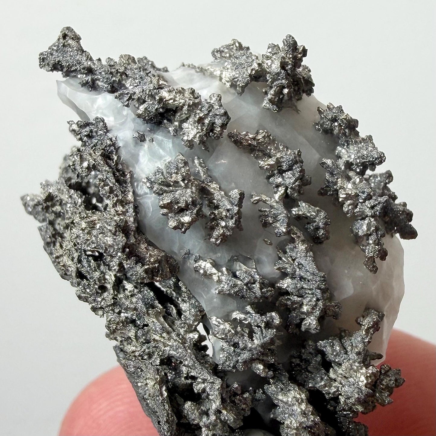 Native Silver on White Calcite - 19g | Morocco Shiny Crystalline Dendritic Silver Specimen | Rare Natural Silver Mineral | Collector Display
