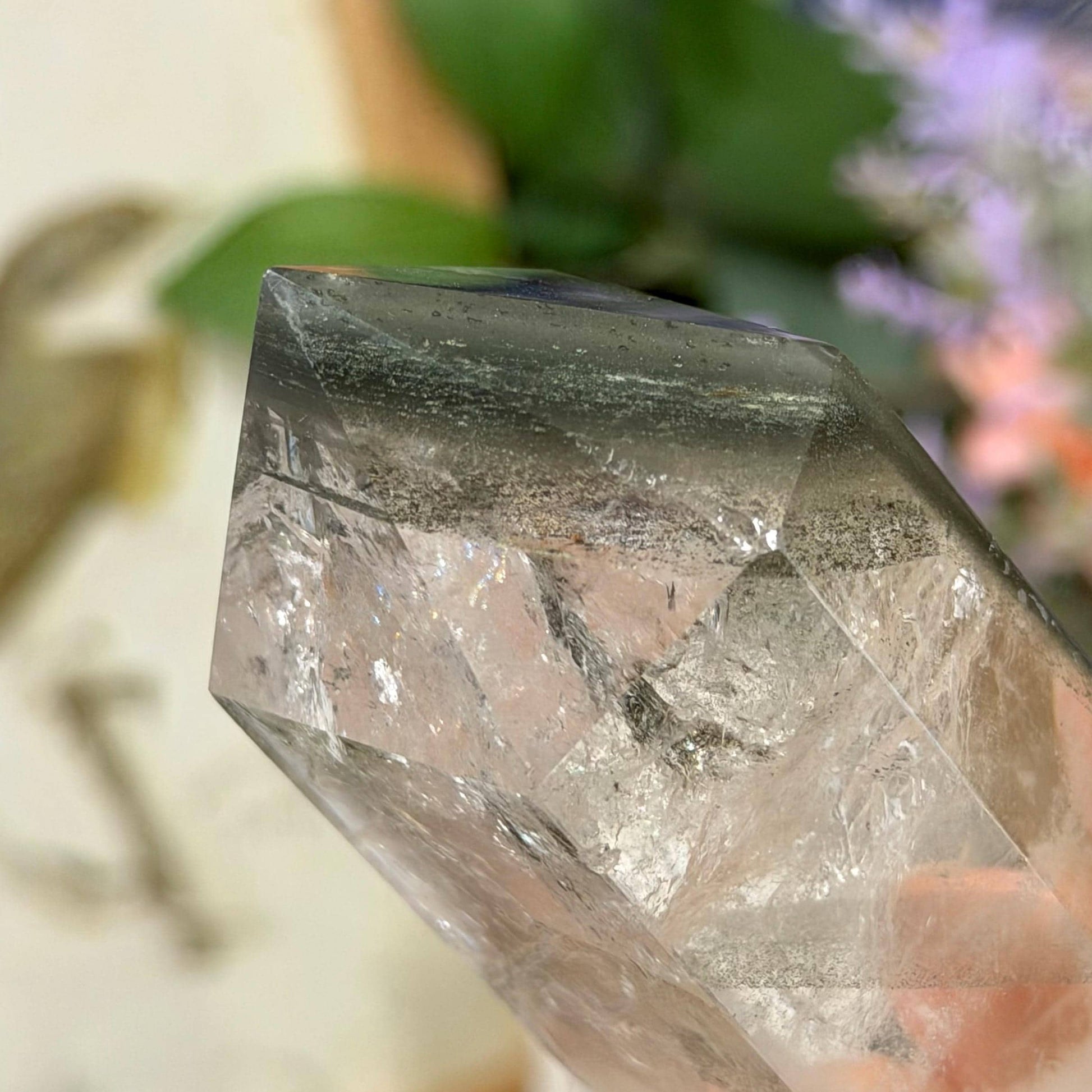 Scenic Lodolite Quartz Tower with Rainbows | Garden Quartz | Green Chlorite Quartz | Chlorite Phantoms | Rainbow Quartz