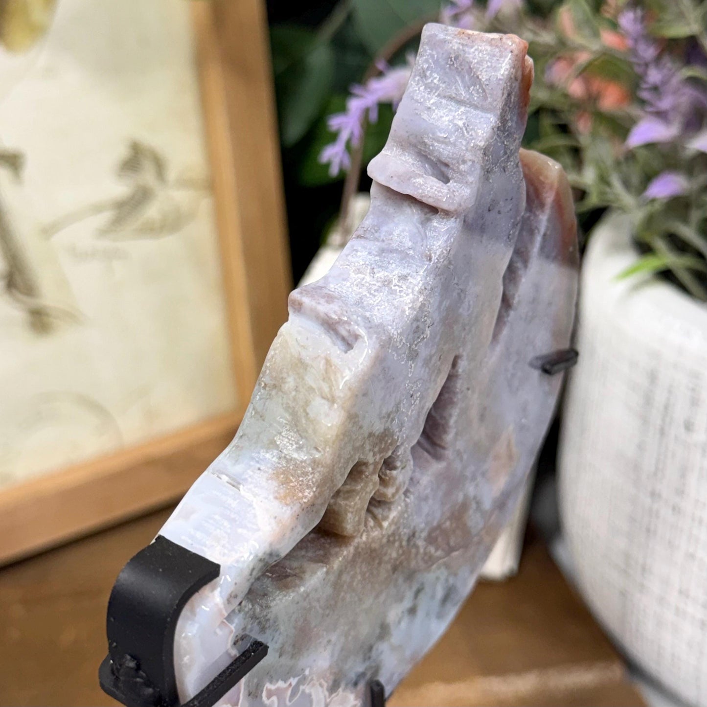 Sea Jasper Howling Wolf on Stand | Crystal Wolf Carving | Crystal Moon | Colorful Agate