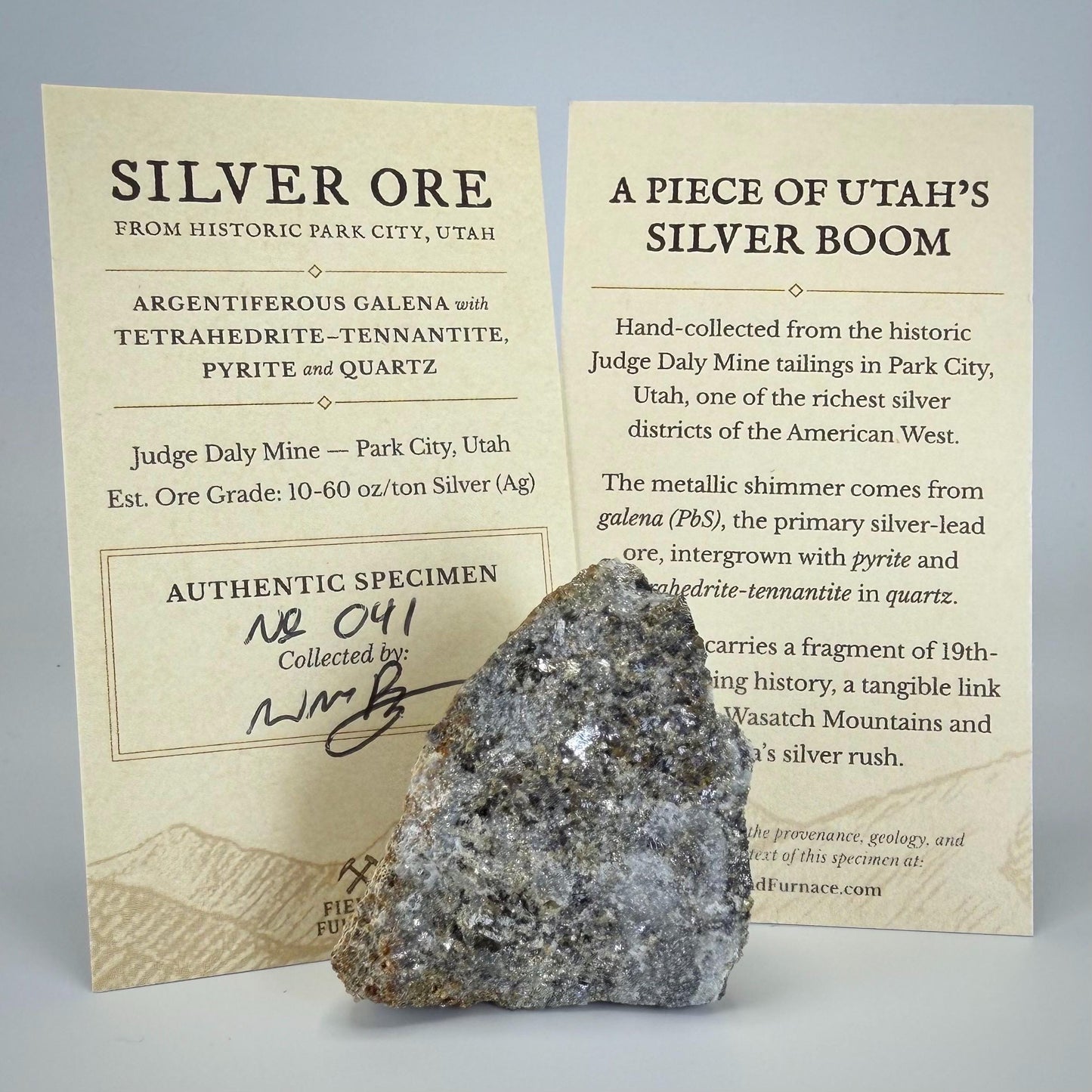 Historic Silver Ore | 43g | Silver-Bearing Galena & Pyrite from Park City, Utah | Judge Daly Mine | Certified Provenance/Display Card (#041)