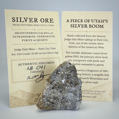 Historic Silver Ore | 43g | Silver-Bearing Galena & Pyrite from Park City, Utah | Judge Daly Mine | Certified Provenance/Display Card (#041)