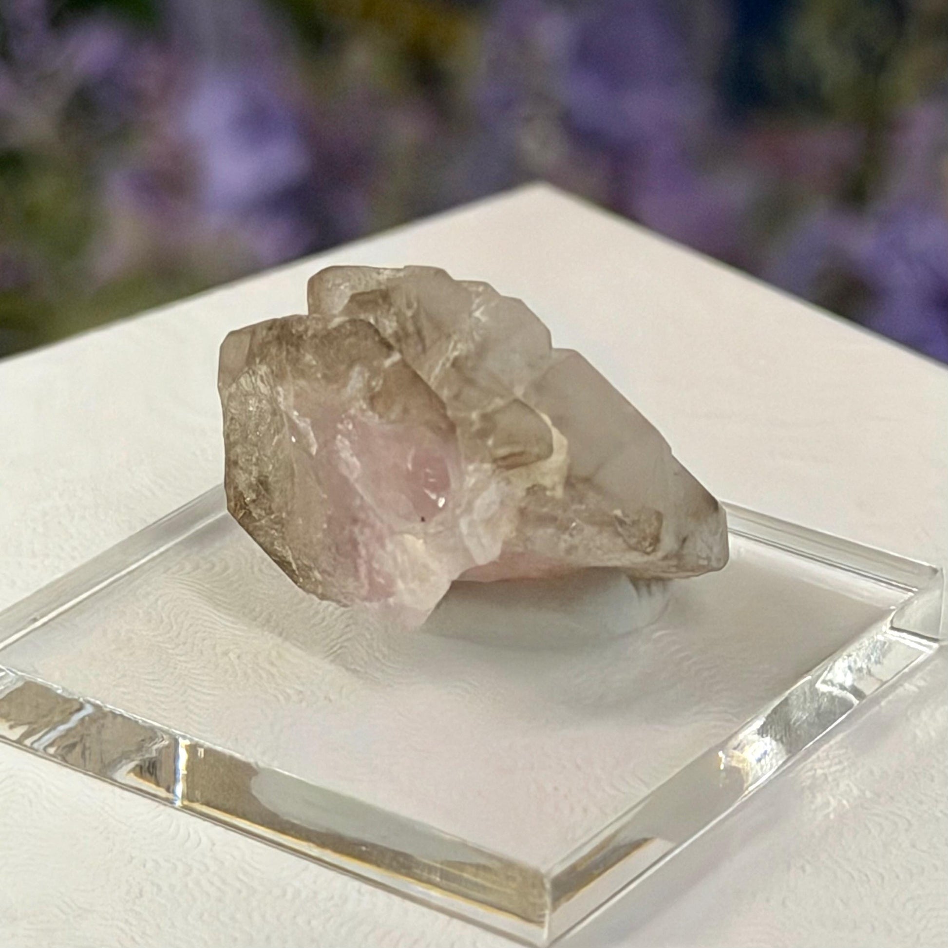 Rare Elestial Smoky Quartz Over Crystallized Rose Quartz Specimen from Minas Gerais, Brazil | Canga Rosa Cluster | Smoky Rose Quartz