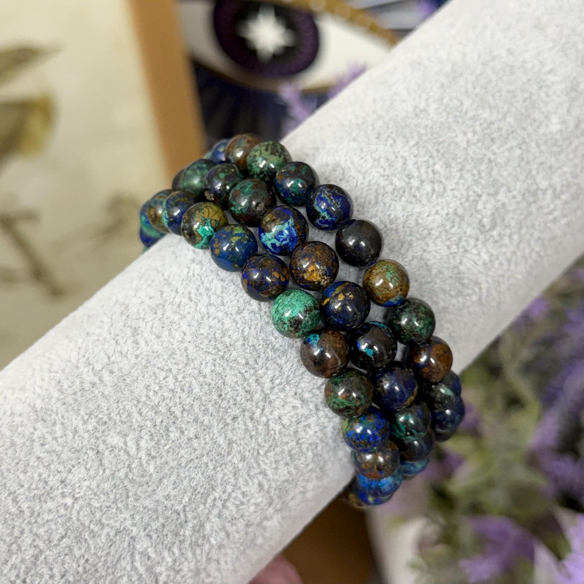 Malachite and Azurite Crystal Bracelet | 7mm Crystal Beads