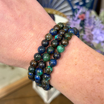 Malachite and Azurite Crystal Bracelet | 7mm Crystal Beads