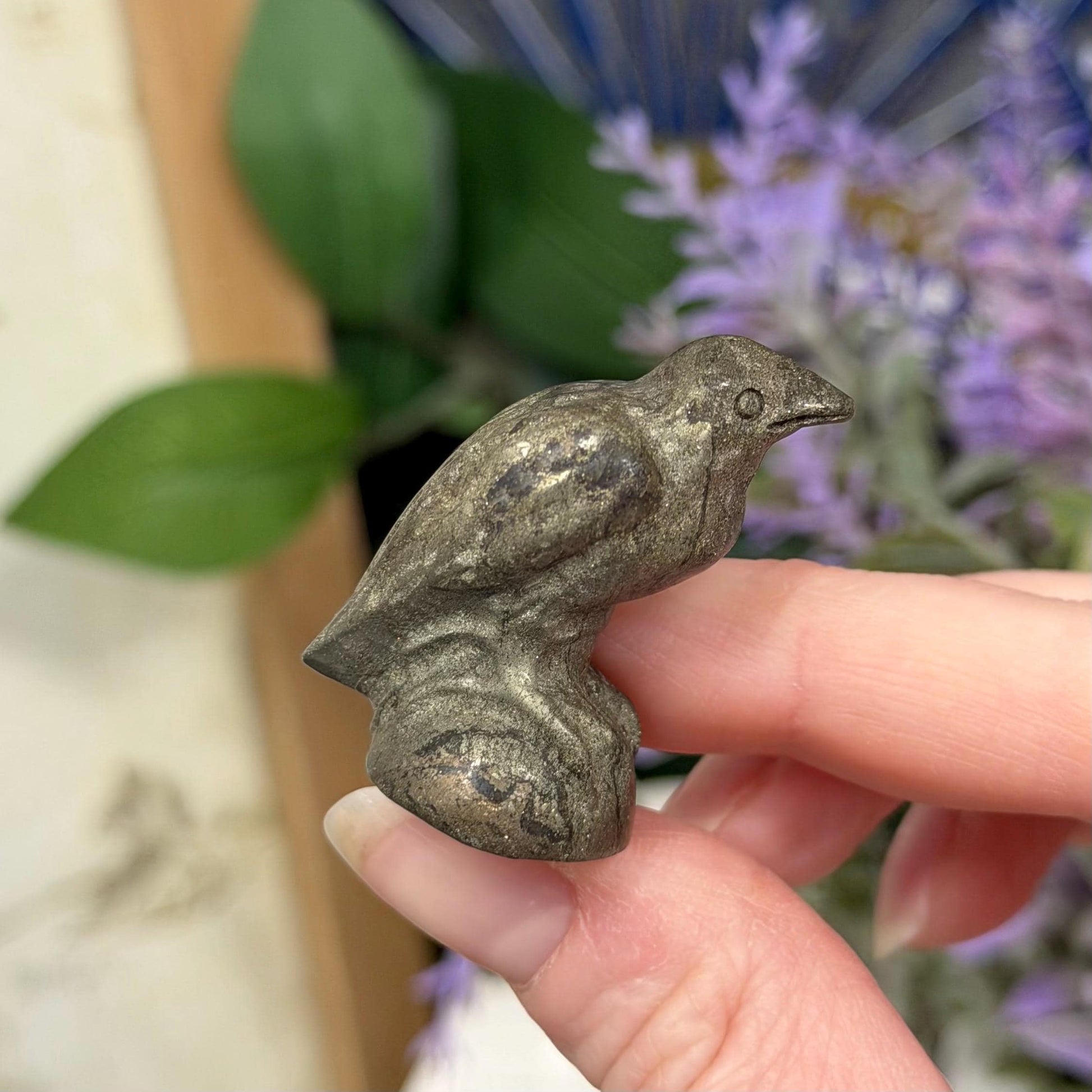 Small Sparkly Pyrite Raven Carving | Crystal Crow | Bird Crystal
