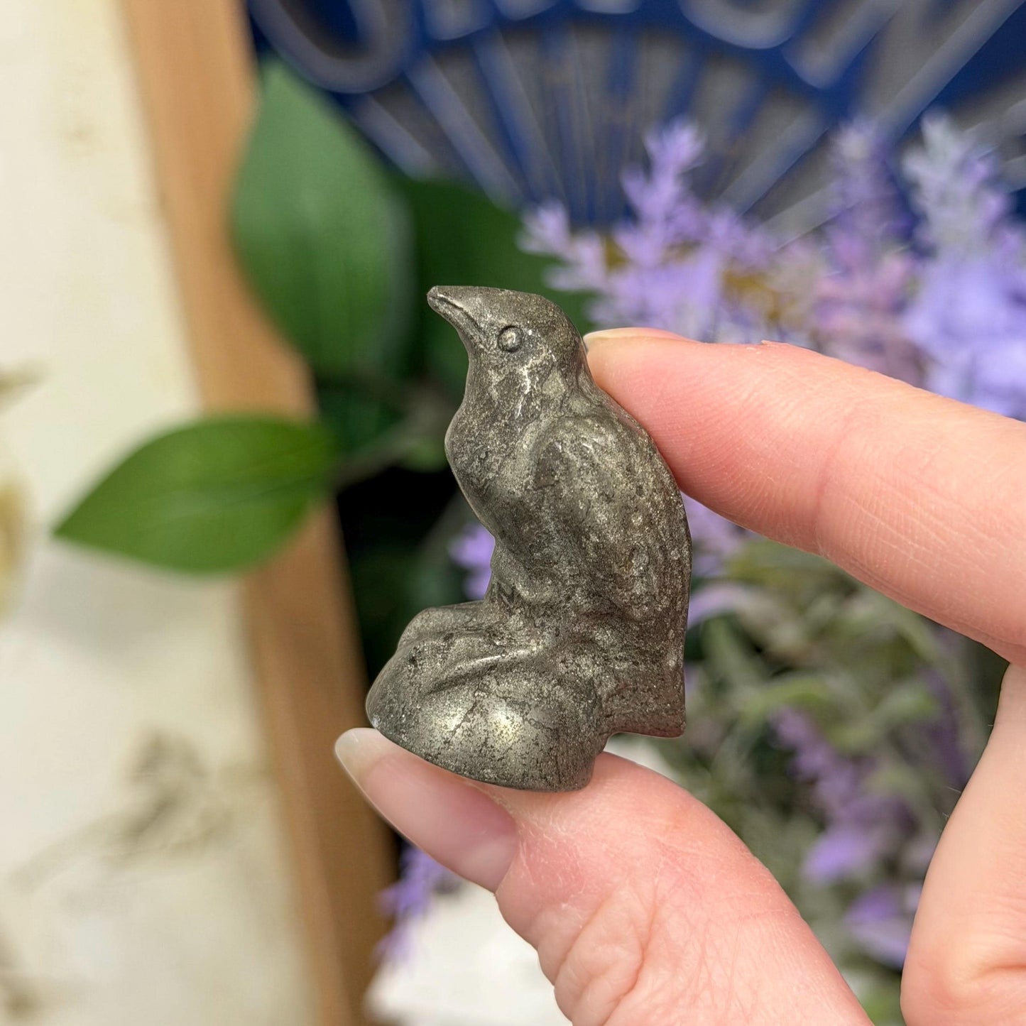 Small Sparkly Pyrite Raven Carving | Crystal Crow | Bird Crystal