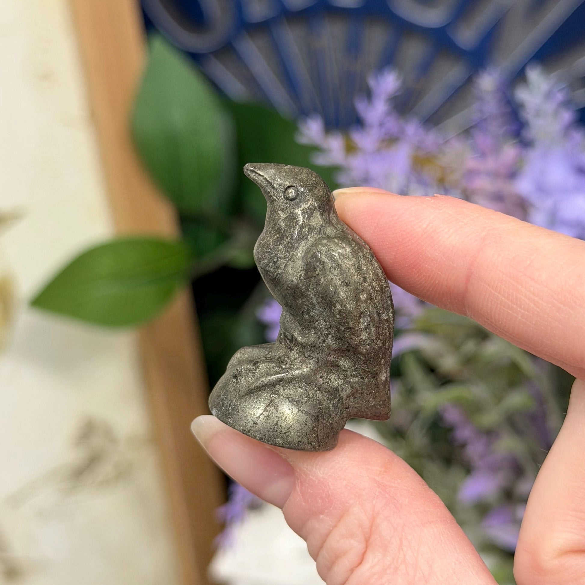 Small Sparkly Pyrite Raven Carving | Crystal Crow | Bird Crystal