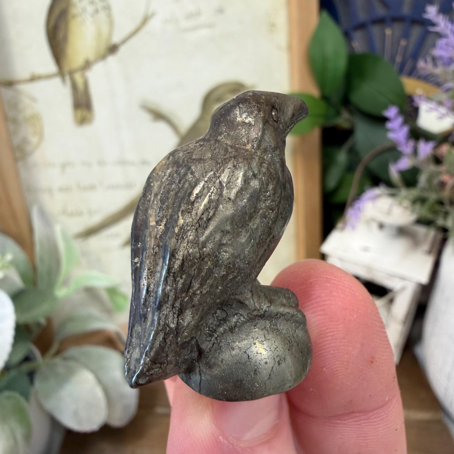 Small Sparkly Pyrite Raven Carving | Crystal Crow | Bitd Crystal
