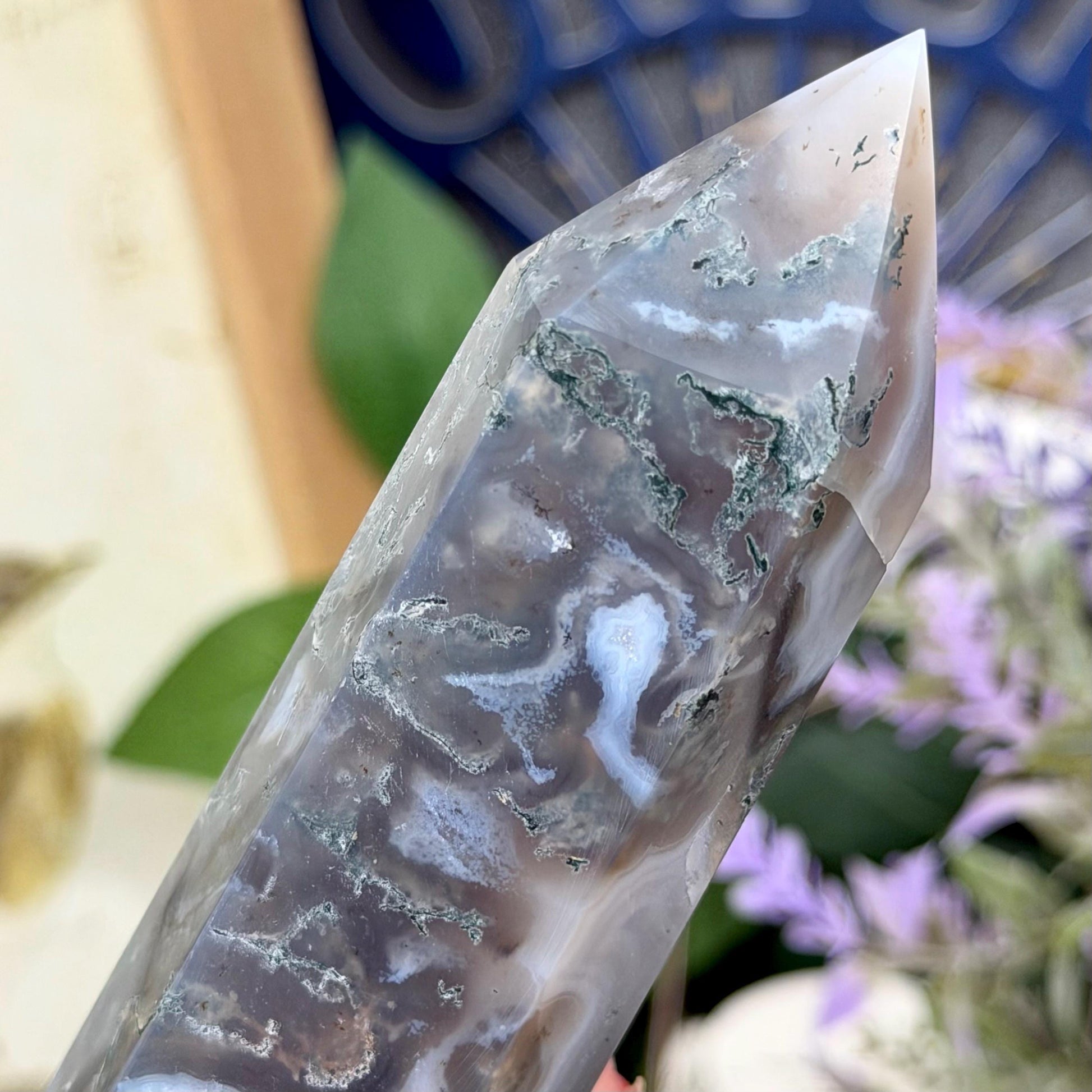 High Quality Moss Agate Tower | Banded Moss Agate | Translucent Moss Agate