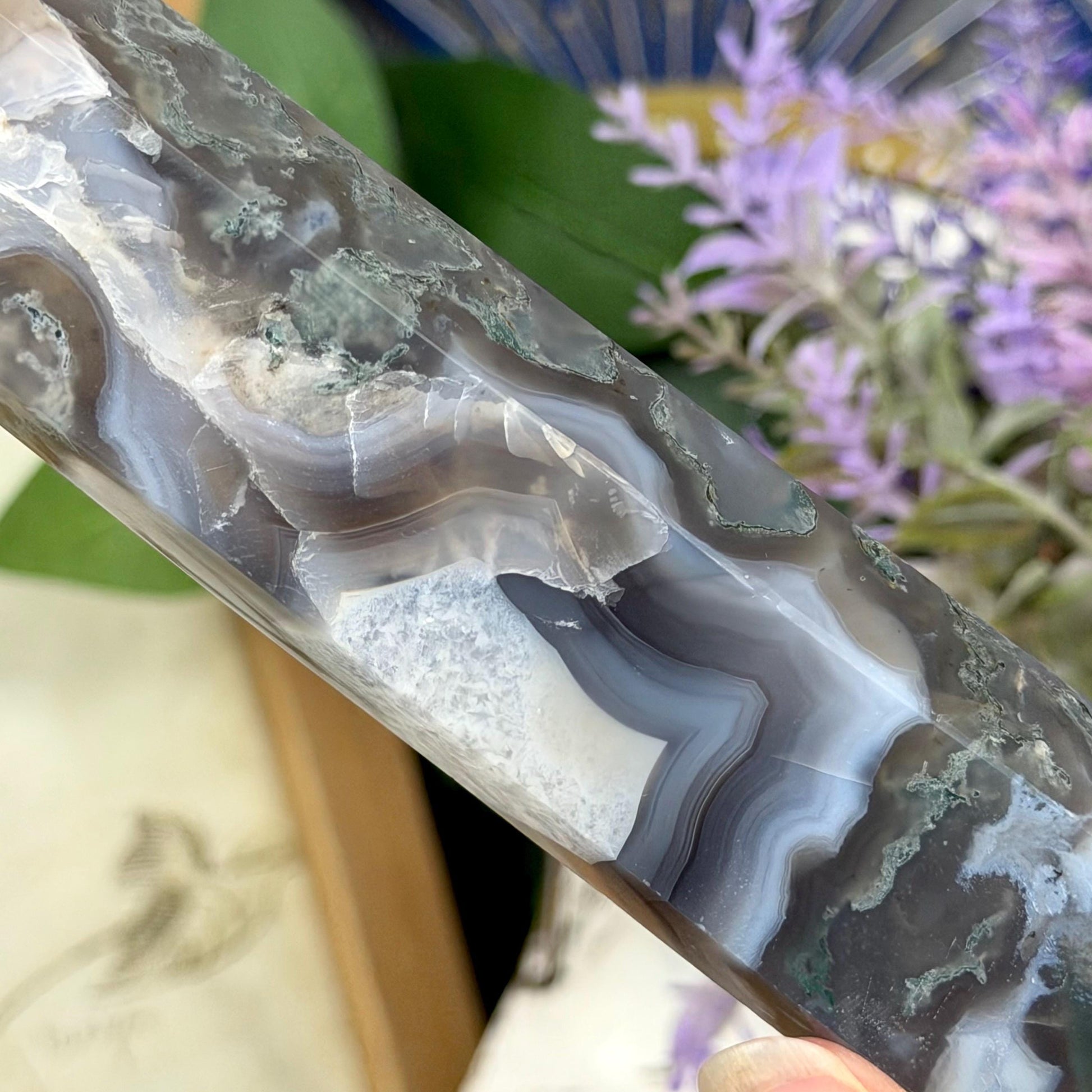 High Quality Moss Agate Tower | Banded Moss Agate | Translucent Moss Agate