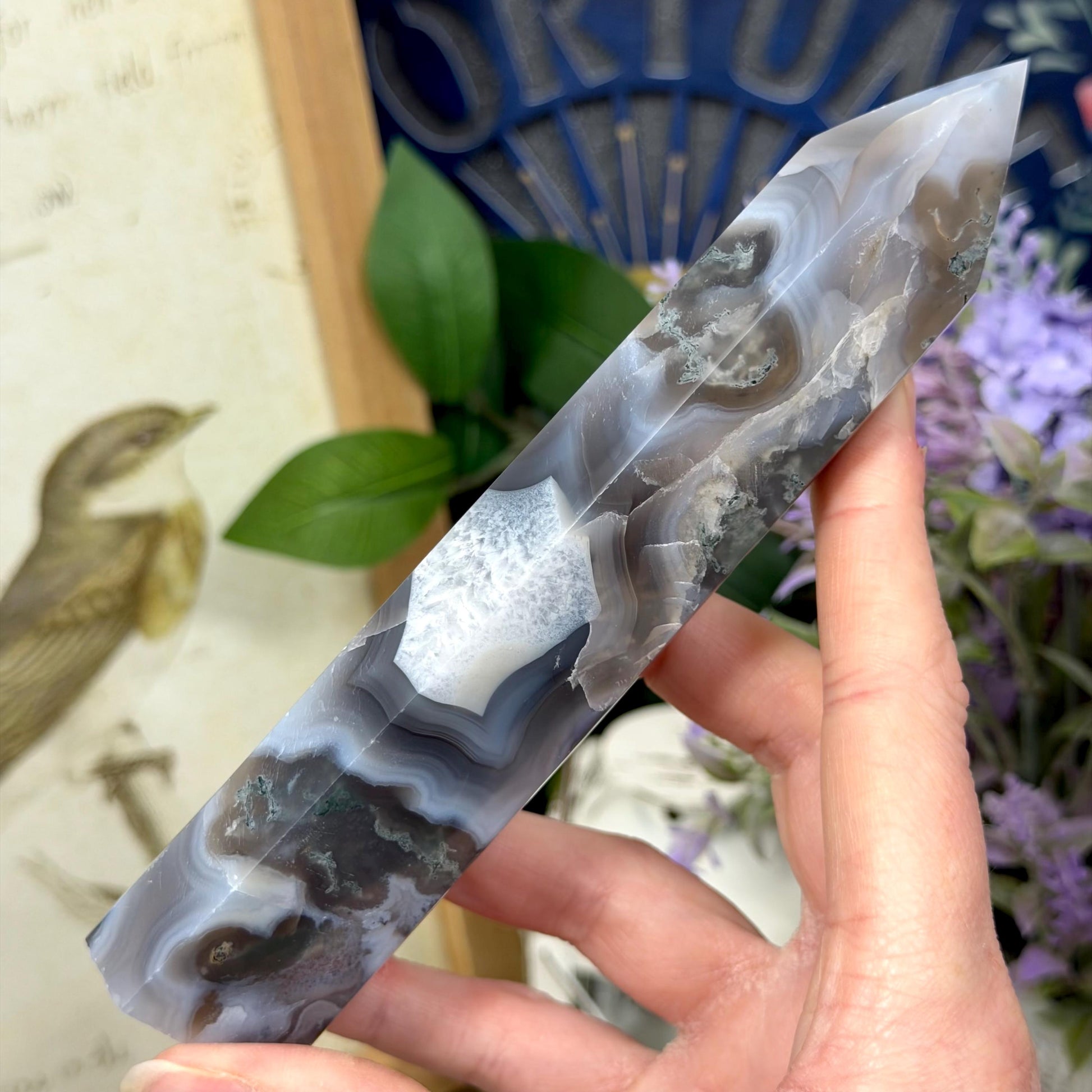 High Quality Moss Agate Tower | Banded Moss Agate | Translucent Moss Agate