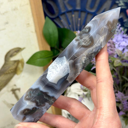 High Quality Moss Agate Tower | Banded Moss Agate | Translucent Moss Agate