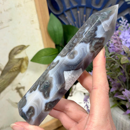 High Quality Moss Agate Tower | Banded Moss Agate | Translucent Moss Agate