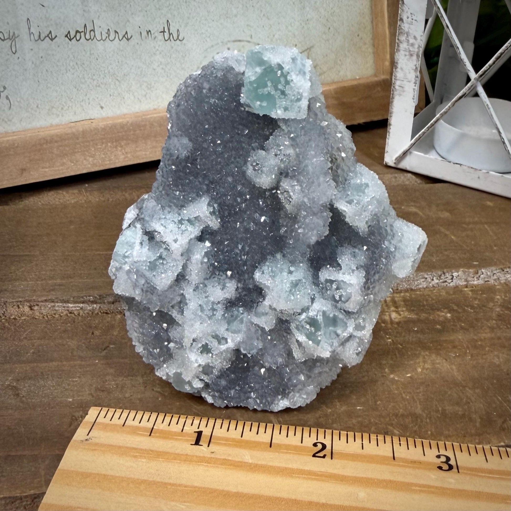 Sparkling Druzy Quartz on Cubic Fluorite | Quartz Epimorphs After Fluorite Cubes | Light Green Fluorite Mineral Specimen