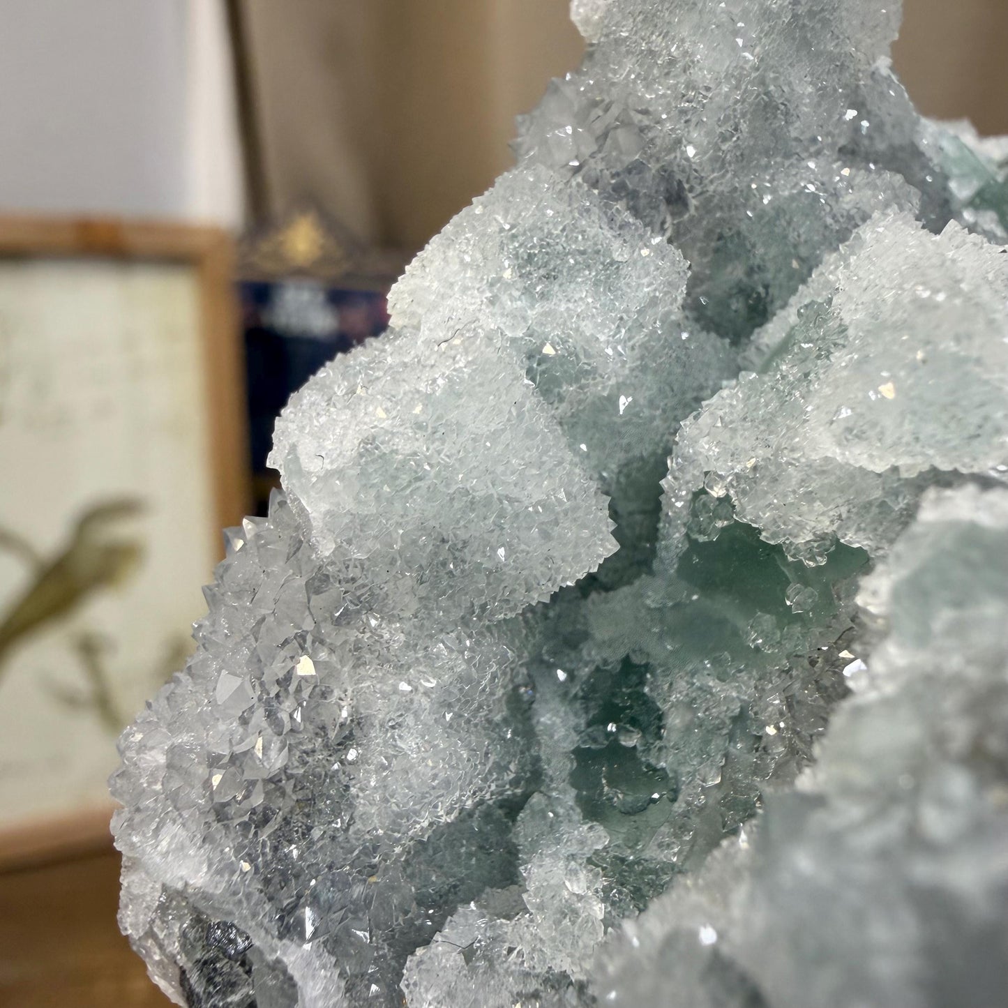 Sparkling Druzy Quartz on Cubic Fluorite | Quartz Epimorphs After Fluorite Cubes | Light Green Fluorite Mineral Specimen