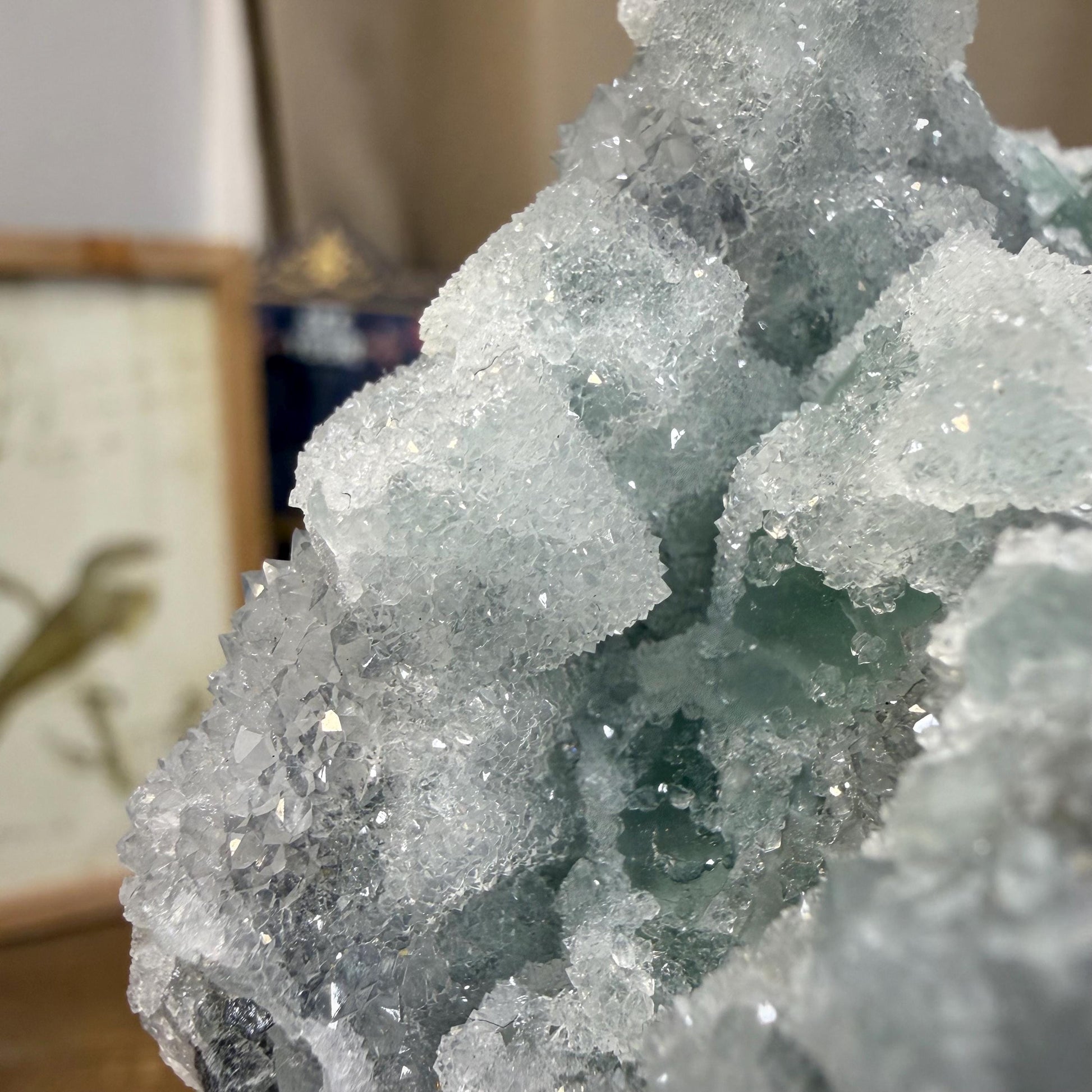 Sparkling Druzy Quartz on Cubic Fluorite | Quartz Epimorphs After Fluorite Cubes | Light Green Fluorite Mineral Specimen