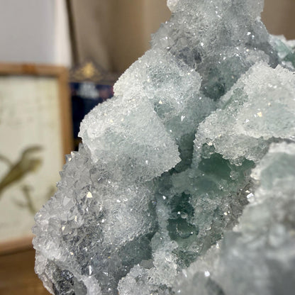 Sparkling Druzy Quartz on Cubic Fluorite | Quartz Epimorphs After Fluorite Cubes | Light Green Fluorite Mineral Specimen