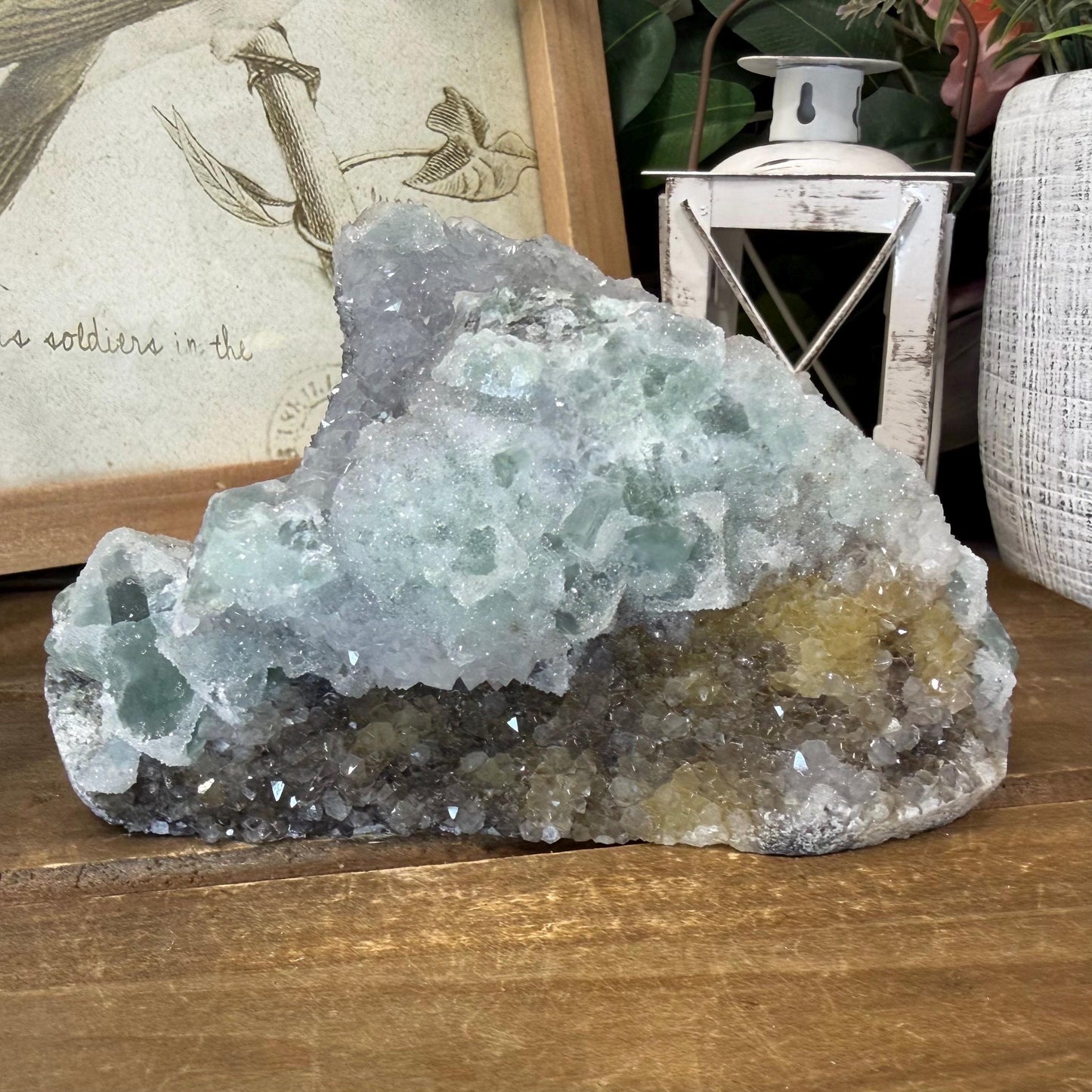 Sparkling Druzy Quartz on Cubic Fluorite | Quartz Epimorphs After Fluorite Cubes | Light Green Fluorite Specimen