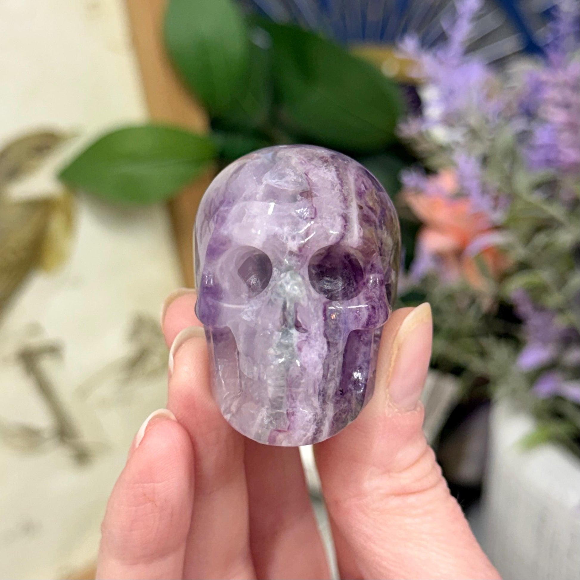 Small Purple Fluorite Skull | Banded Fluorite Crystal Skull