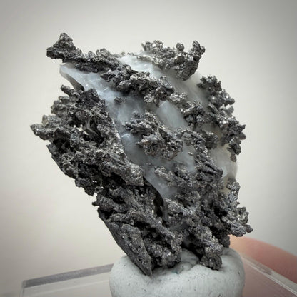 Native Silver on White Calcite - 19g | Morocco Shiny Crystalline Dendritic Silver Specimen | Rare Natural Silver Mineral | Collector Display