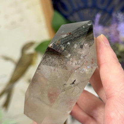 Scenic Lodolite Quartz Tower with Rainbows | Garden Quartz | Green Chlorite Quartz | Chlorite Phantoms | Rainbow Quartz