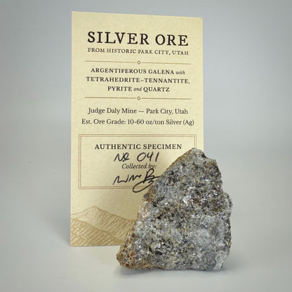 Historic Silver Ore | 43g | Silver-Bearing Galena & Pyrite from Park City, Utah | Judge Daly Mine | Certified Provenance/Display Card (#041)