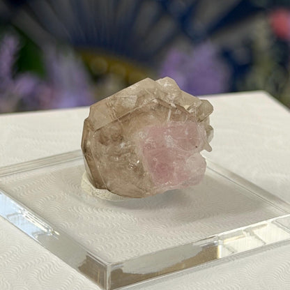 Rare Elestial Smoky Quartz Over Crystallized Rose Quartz Specimen from Minas Gerais, Brazil | Canga Rosa Cluster | Smoky Rose Quartz