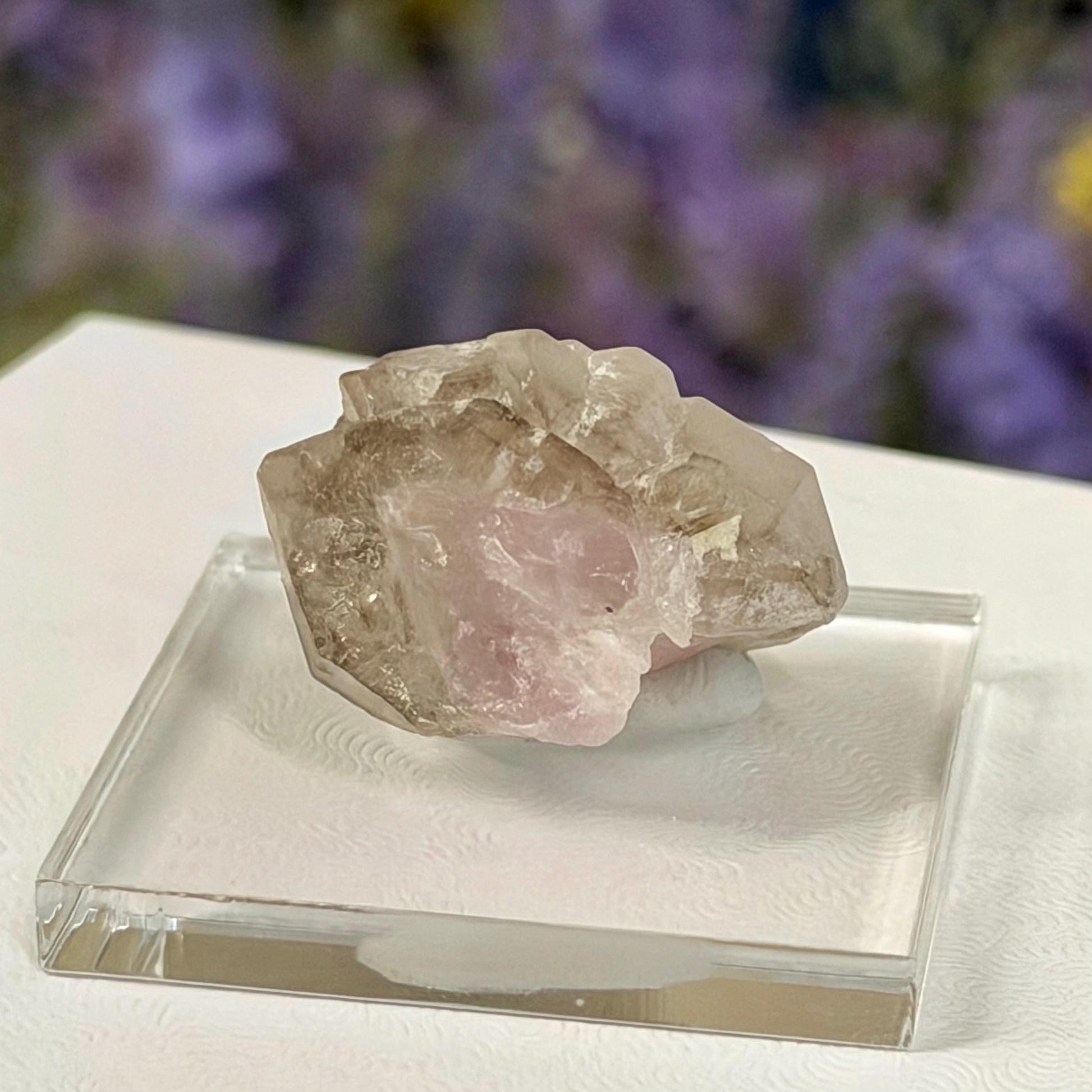 Rare Elestial Smoky Quartz Over Crystallized Rose Quartz Specimen from Minas Gerais, Brazil | Canga Rosa Cluster | Smoky Rose Quartz