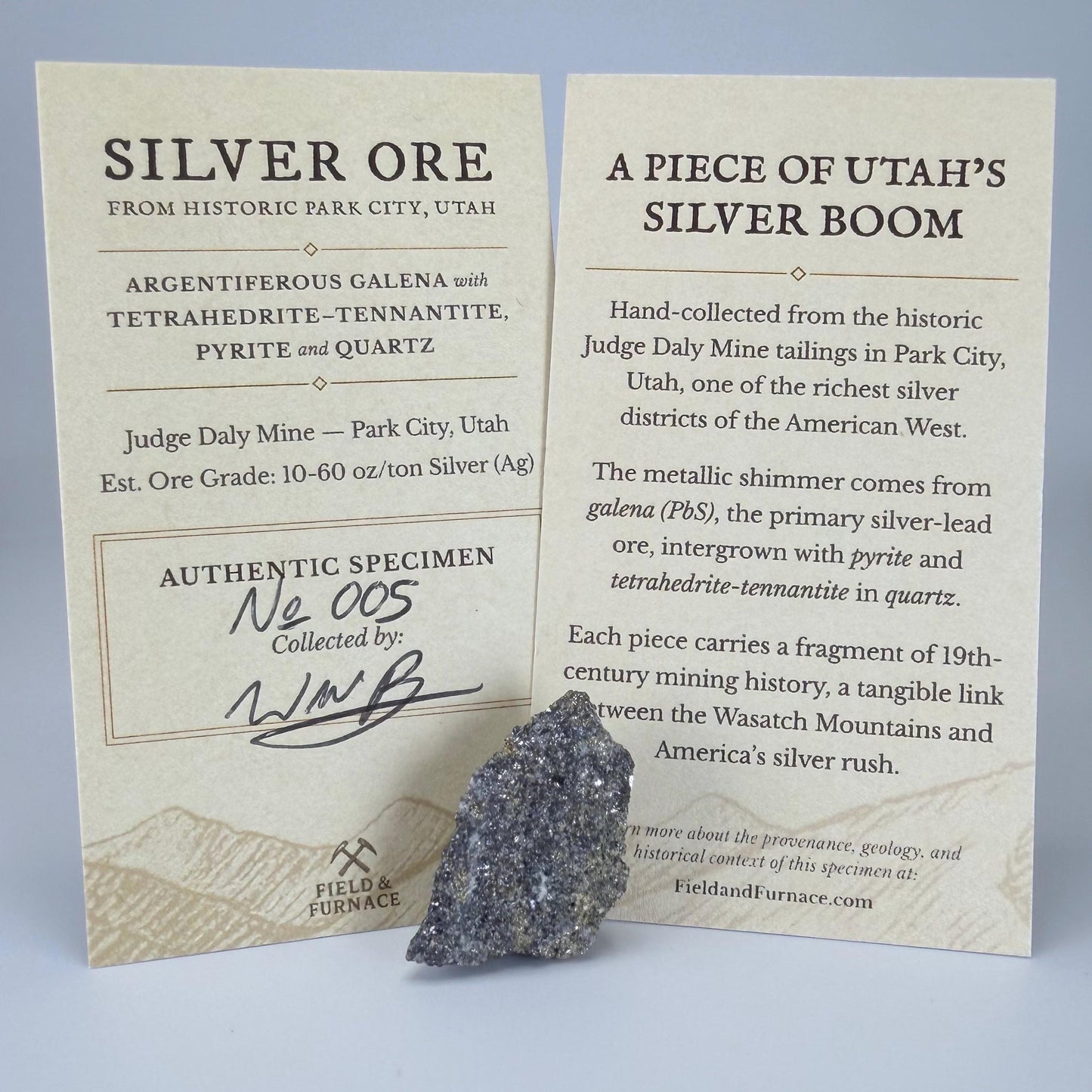 Historic Silver Ore | 8g | Silver-Bearing Galena & Pyrite from Park City, Utah | Judge Daly Mine | Certified Provenance/Display Card (#005)