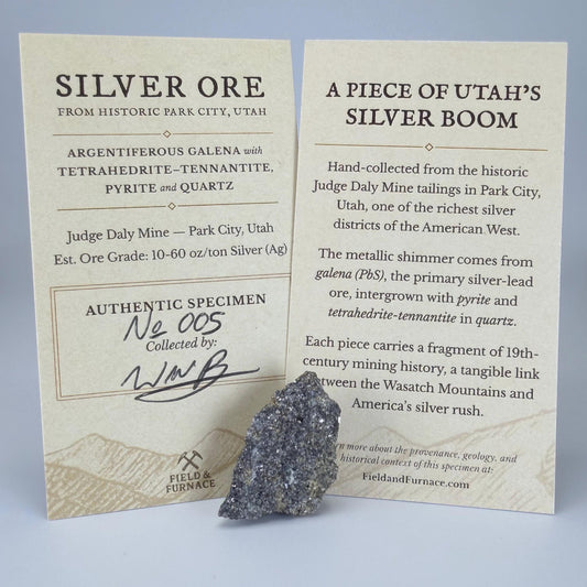 Historic Silver Ore | 8g | Silver-Bearing Galena & Pyrite from Park City, Utah | Judge Daly Mine | Certified Provenance/Display Card (#005)