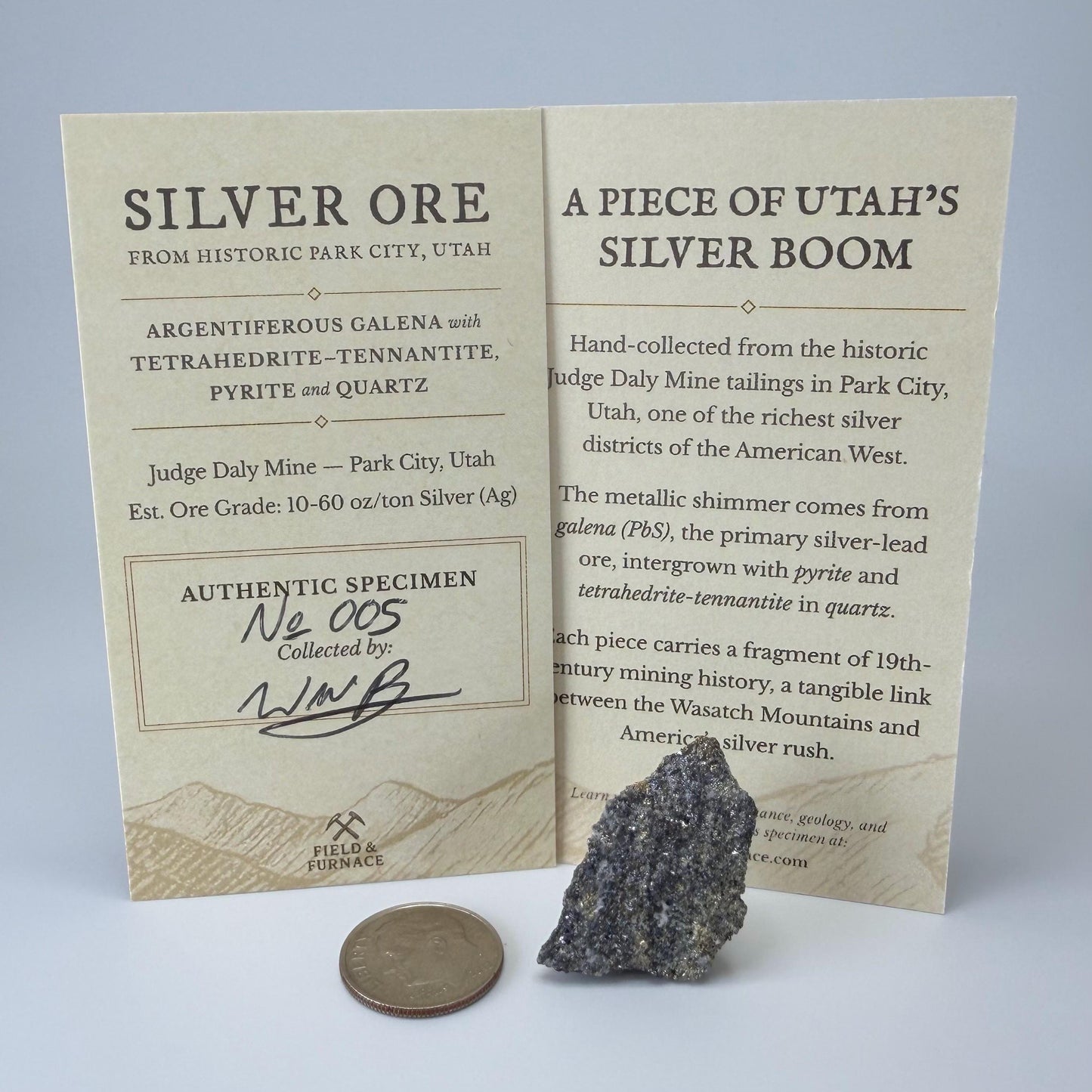 Historic Silver Ore | 8g | Silver-Bearing Galena & Pyrite from Park City, Utah | Judge Daly Mine | Certified Provenance/Display Card (#005)
