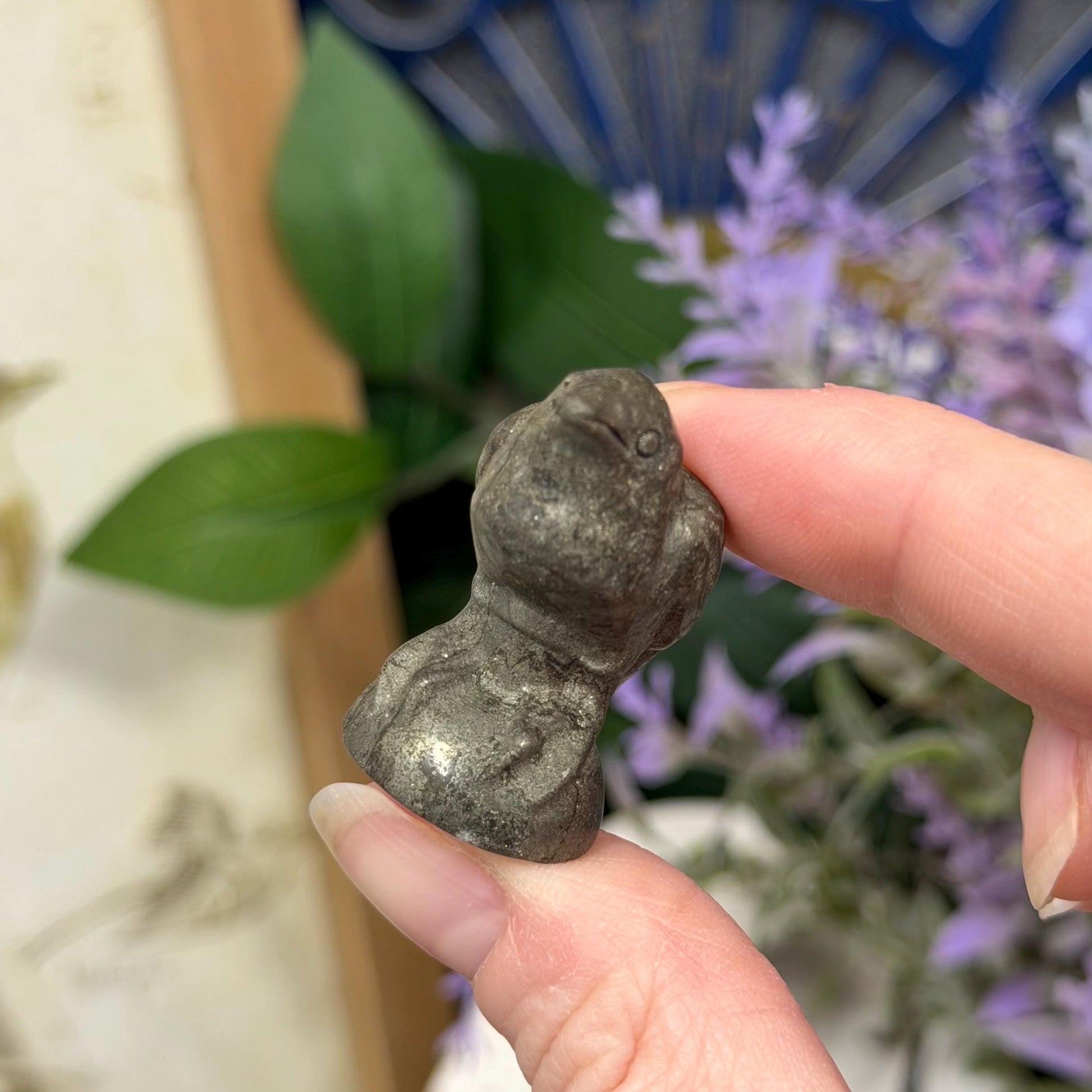 Small Sparkly Pyrite Raven Carving | Crystal Crow | Bird Crystal