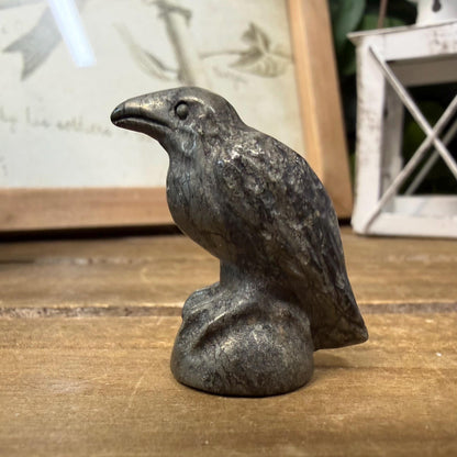 Small Sparkly Pyrite Raven Carving | Crystal Crow | Bitd Crystal