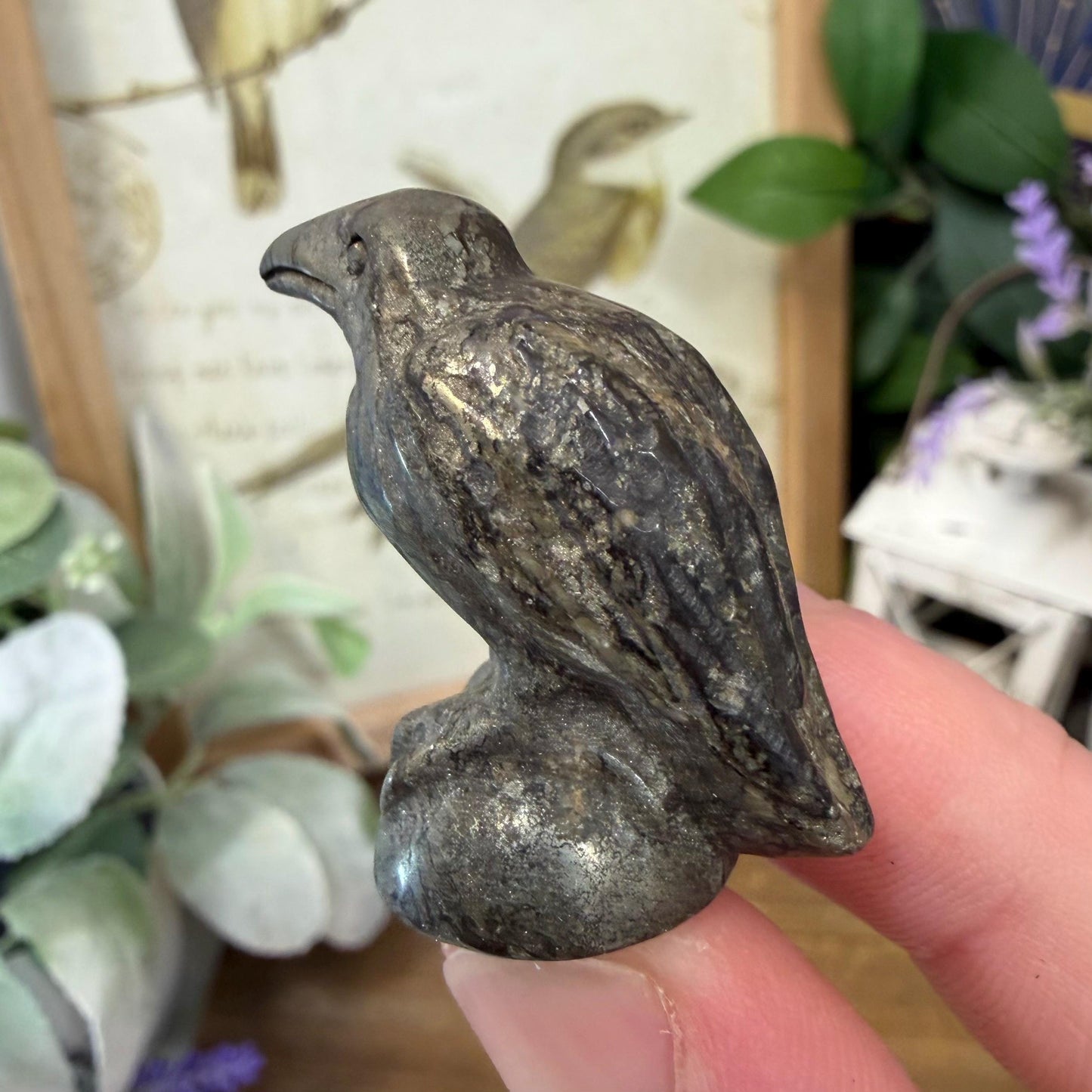 Small Sparkly Pyrite Raven Carving | Crystal Crow | Bitd Crystal
