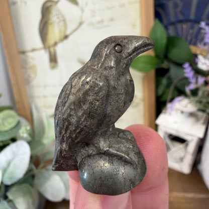 Small Sparkly Pyrite Raven Carving | Crystal Crow | Bitd Crystal
