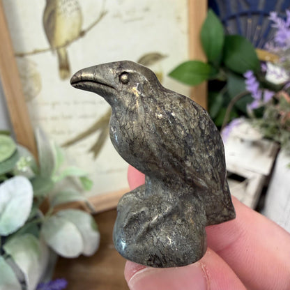 Small Sparkly Pyrite Raven Carving | Crystal Crow | Bitd Crystal