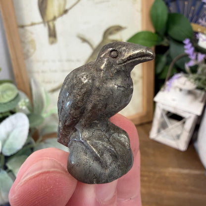 Small Sparkly Pyrite Raven Carving | Crystal Crow | Bitd Crystal