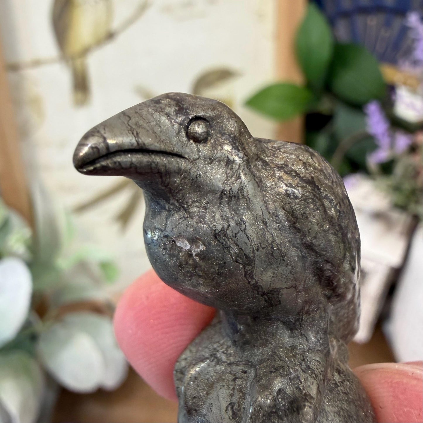 Small Sparkly Pyrite Raven Carving | Crystal Crow | Bitd Crystal