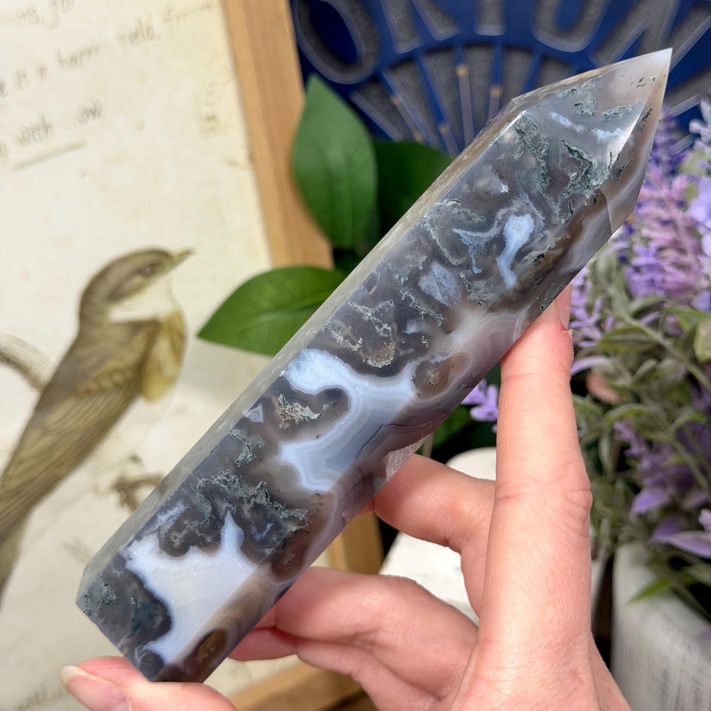 High Quality Moss Agate Tower | Banded Moss Agate | Translucent Moss Agate