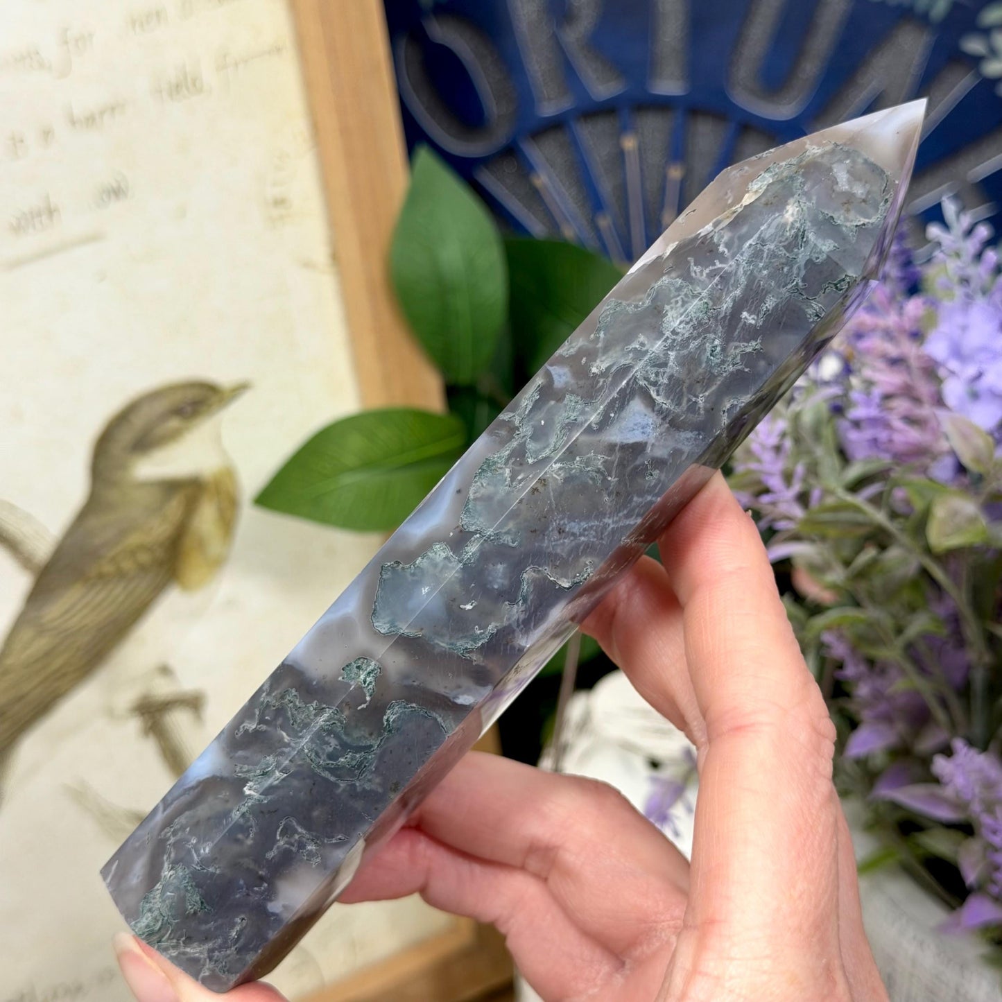 High Quality Moss Agate Tower | Banded Moss Agate | Translucent Moss Agate