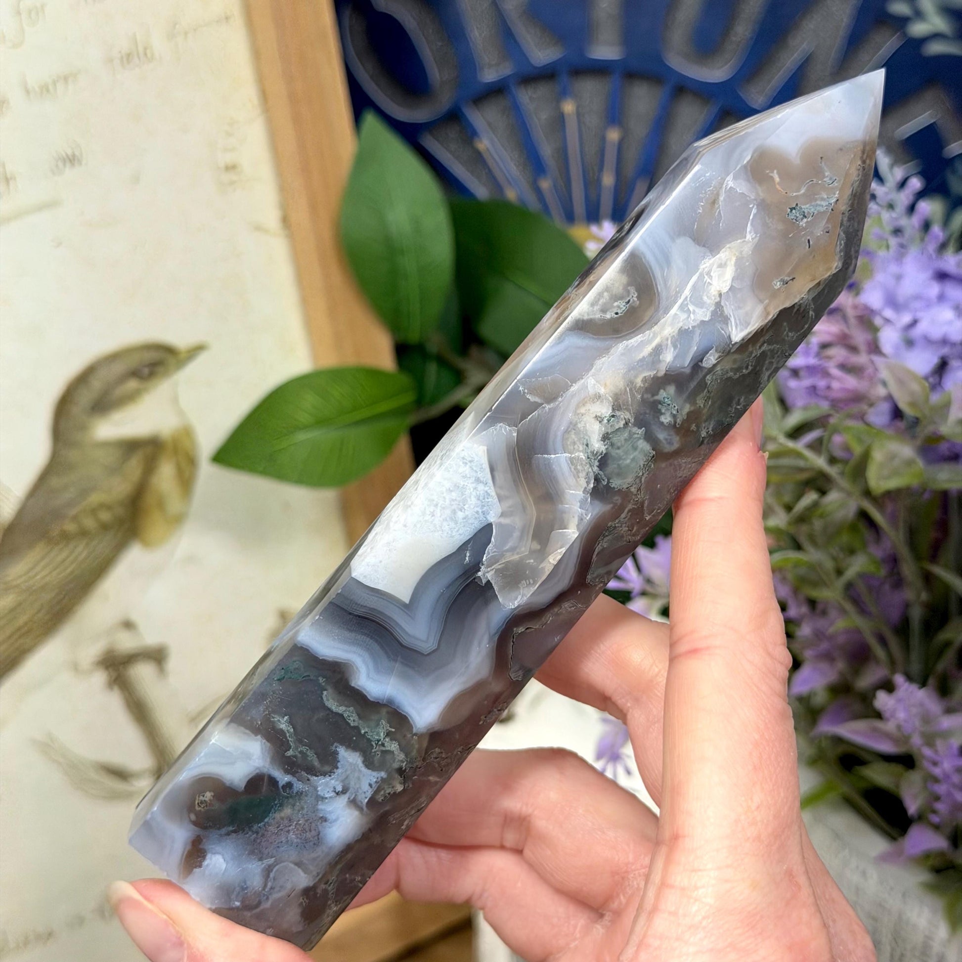 High Quality Moss Agate Tower | Banded Moss Agate | Translucent Moss Agate